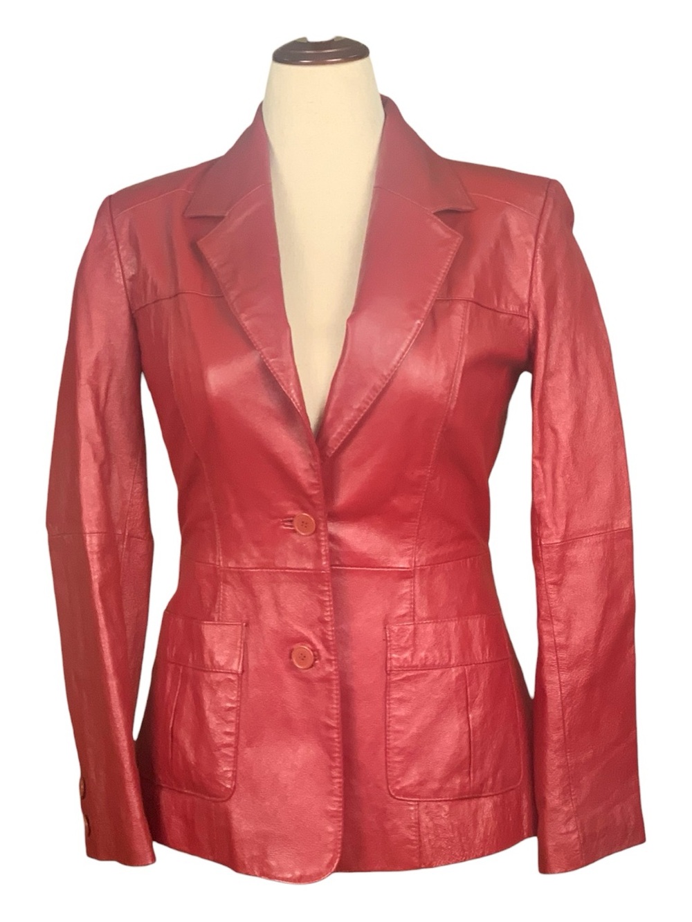 Vtg NewPort News 100% Leather Tailored Red Jacket Blazer Pockets Classic Size 8